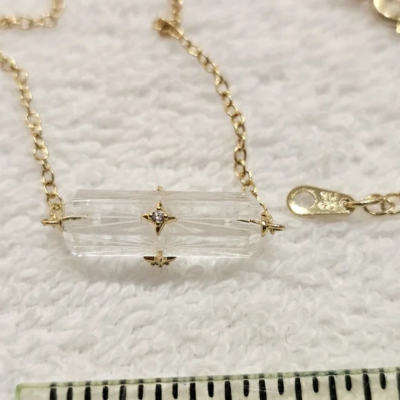 SU 925 Vermeil Crystal Lozenge Necklace with CZs - Picture 10 of 14